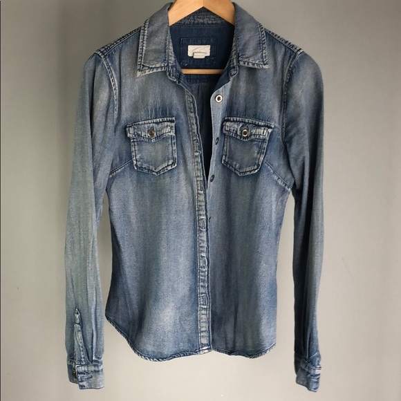 Distressed denim button up shirt - Picture 1 of 4